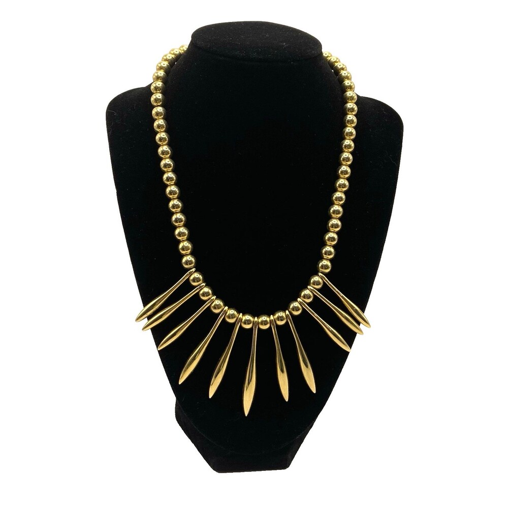 Vintage Ball Chain Polished Gold Tone 17" Necklace Tapered Spikes Lobster Clasp